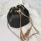 Straw Tassel Bucket Sling Shoulder Bags Women Messenger Handbags (Black)