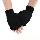 Men Black Knitted Stretch Elastic Warm Half Finger Fingerless Gloves Winter Z