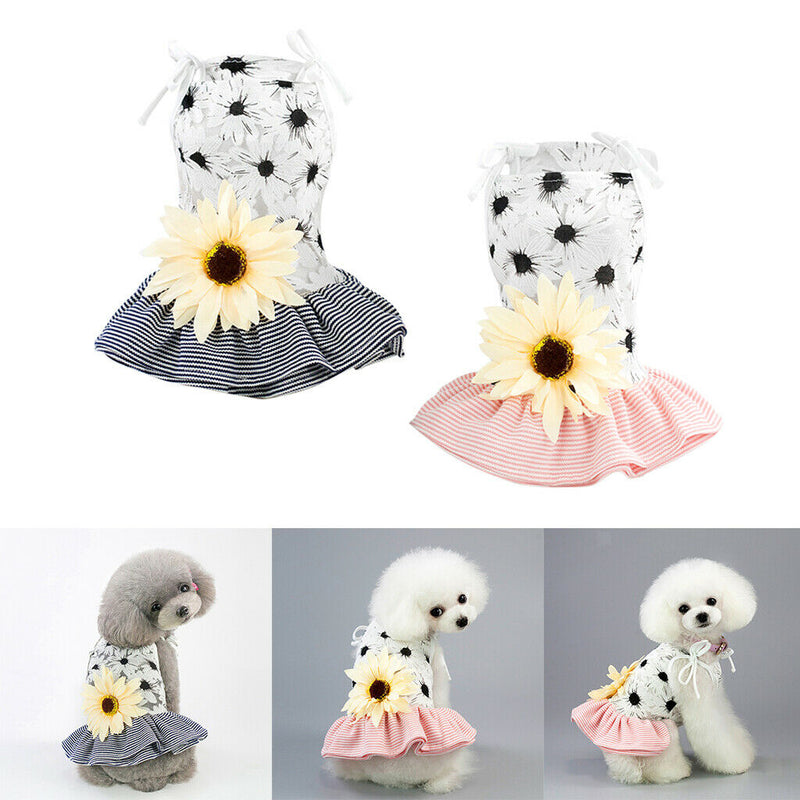 Set of 2 Cotton Puppy Dog Dress, Thin Cute Floral Princess Tutu Skirt for Small