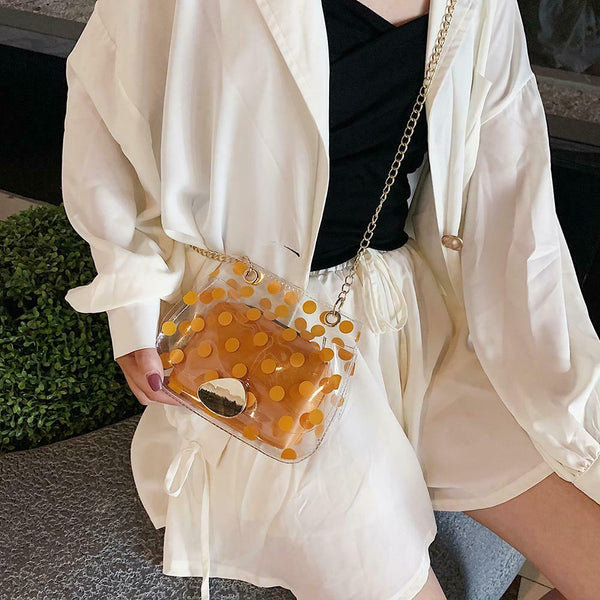 2pcs/set Dot Print Clear Shoulder Handbags Women Crossbody Clutch (Yellow) A#S