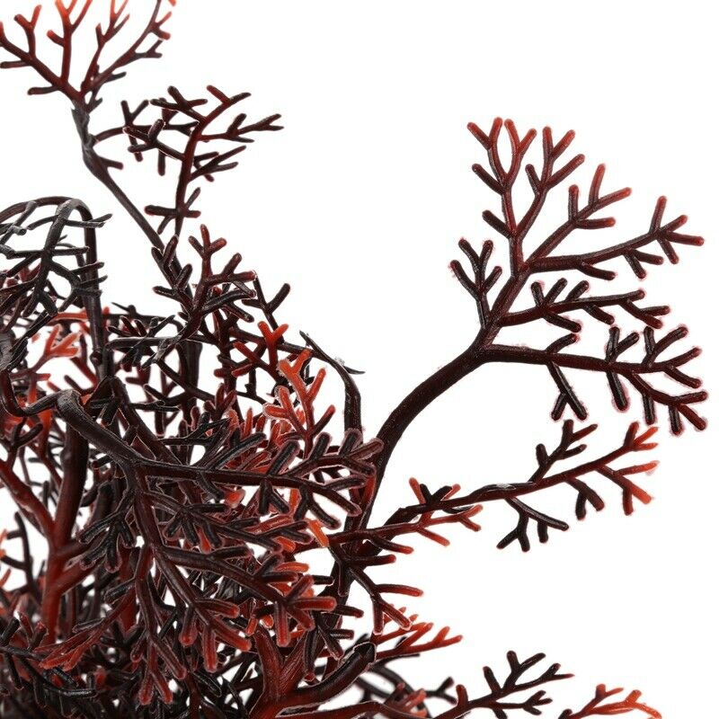 Aquarium Aquascaping Artificial Plant Decor, Dark Brown/ Red X3O6