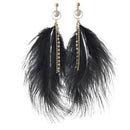 Fashion Sweet Feather Drop Earrings Pearls Tassel Rhinestone Chains Long Da R6W7