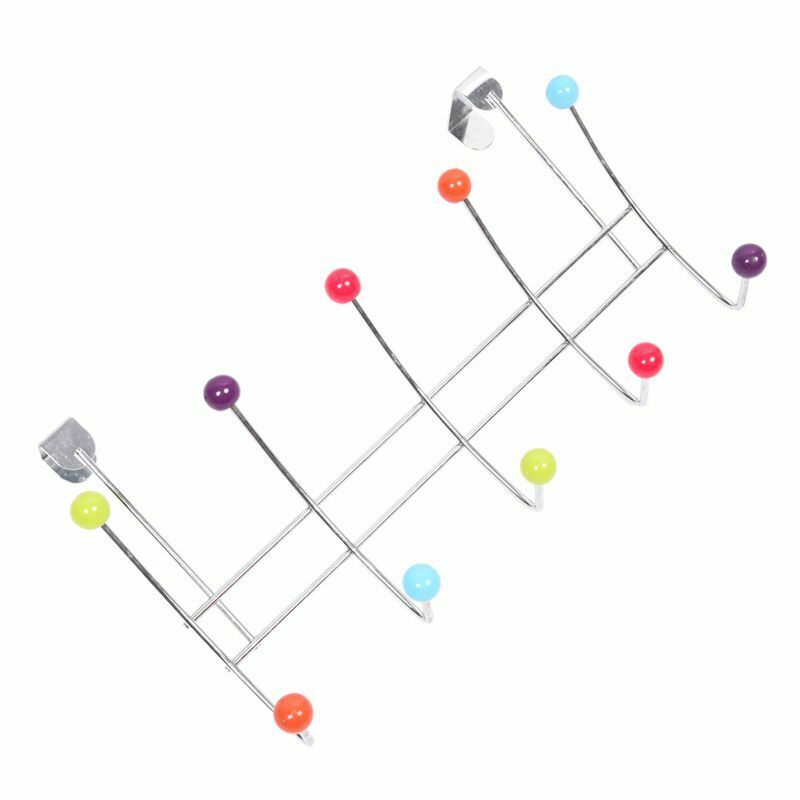 10 HOOK MULTI COLOUR OVER THE DOOR CLOTHES COAT HANGER RACK CHROME HANGERS Q8F9