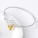 Fashion Women Geometric Honeycomb Bangle Bee Pendant Charm Bracelet Jewelry