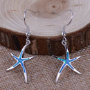 2X Blue Starfish Fire Opal Earrings Ocean Theme Star Drop Dangle Jewelry Chain