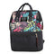 Tropical Plant Print Travel Big Backpacks Nylon Women School Bags (Black)