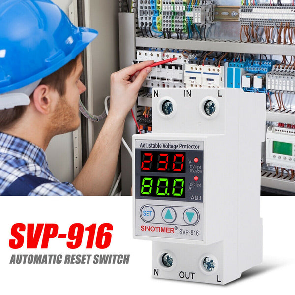 SVP-916 House 80A Adjustable Voltage Surge Protector Relay Circuit Breaker