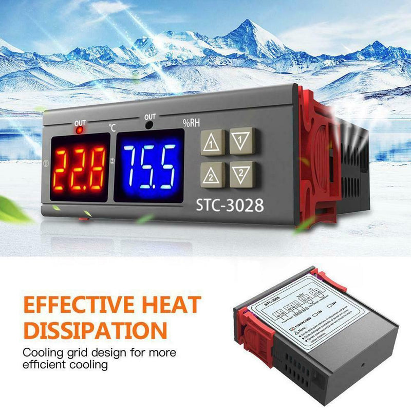 STC-3028 AC110-220V Dual Temperature Humidity Controller Digital Display New