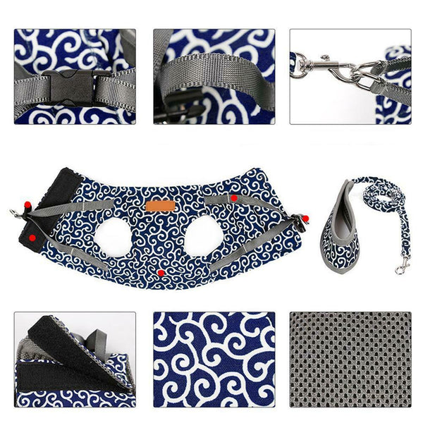 Japanese Style Pet Dog Harness Vest Outdoor Walking Leash Set (Blue S) A#S
