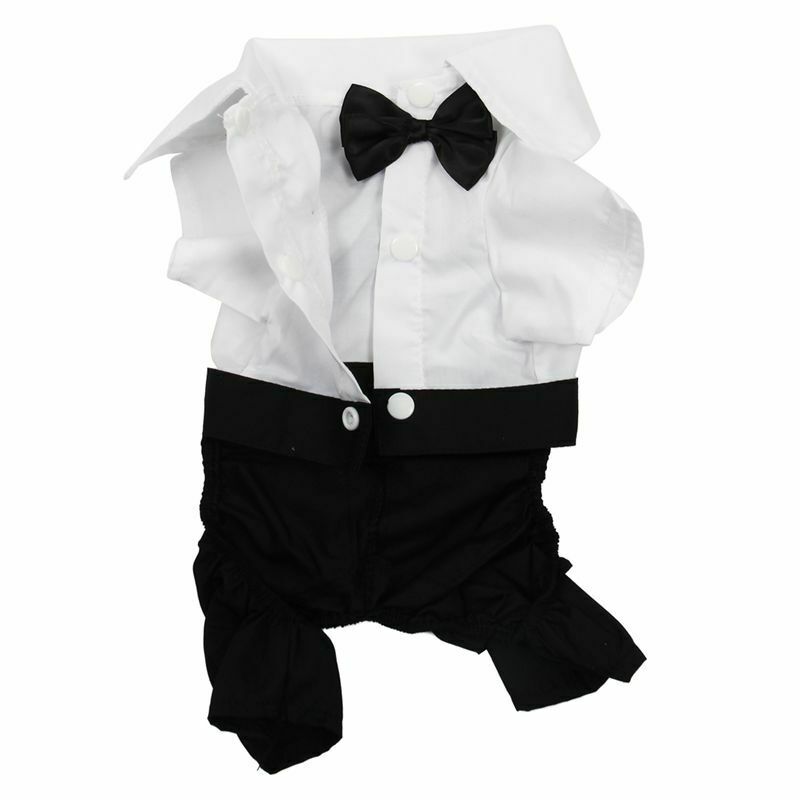 Handsome Formal Dog Jumpsuit with Bow Tie Groom Tuxedo Pet Costumes Dog Clo B5J6