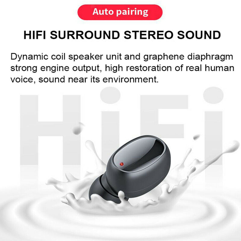 Waterproof Bluetooth 5.0 Headset TWS Wireless Earphones Stereo Earbuds White