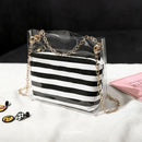 Women'S Composite Bag Metal Chain Pvc Transparent Shoulder Bag Striped Wall
