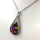 Pressed Flower Teardrop Pendant Necklace L8R4
