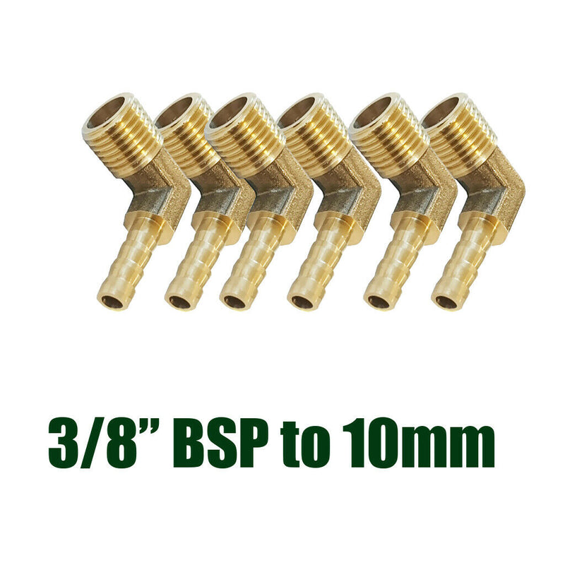 6pcs 3/8'' BSP To 10mm Brass 90Degree Male Elbow Barb Hose Tail Pipe Gas Fitting