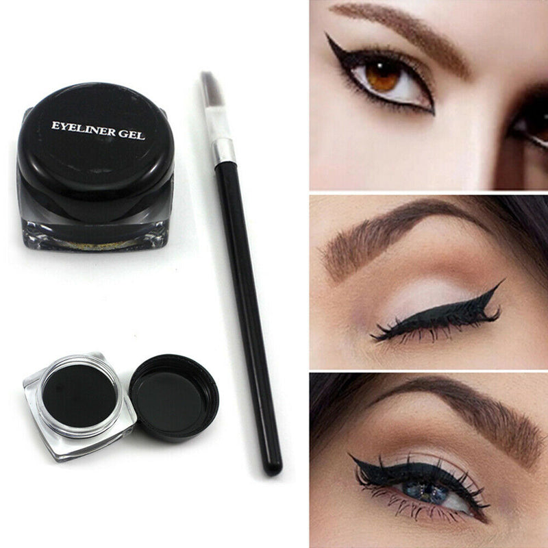 1 Set Mini Cosmetic Pro Eye Liner Gel Black +Brush Shadow Eyeliner For Travel