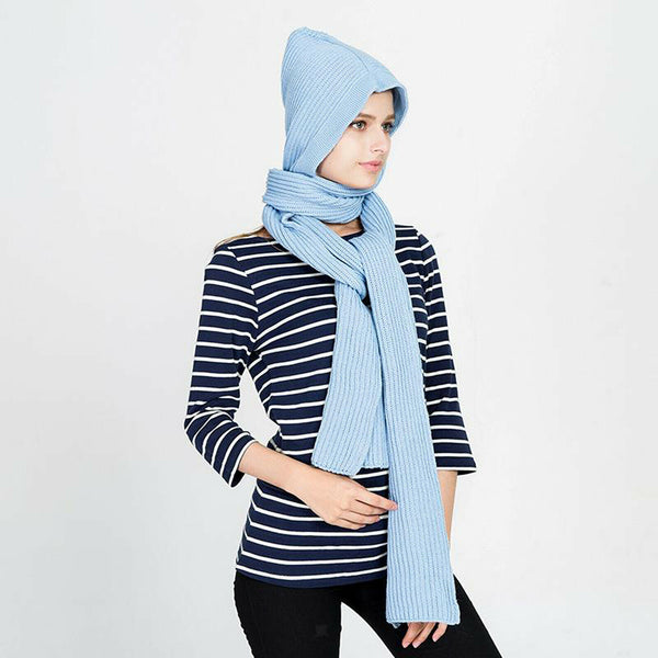Women Winter Knit Hooded Scarf Winter Autumn Pullover Headscarf Hoodie Hat Solid
