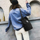 Korean Canvas Handbags Women Corduroy Shoulder Bags Shopping Totes (Black)
