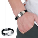 Stainless Steel Black Silicone Masonic Charm Bangle Bracelet Wristband For Men3C