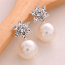 Snowflake Earrings Crystal Rhinestone Pearls Ear Stud Earring Women Jewelry .