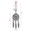 Feather Rhinestone Navel Ring Belly Button Bar Ring Dangle Body Piercing Jewe %a