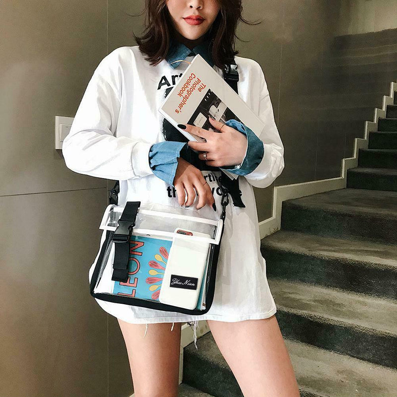Transparent PVC Shoulder Messenger Bag Unisex Casual Crossbody Bags (White)