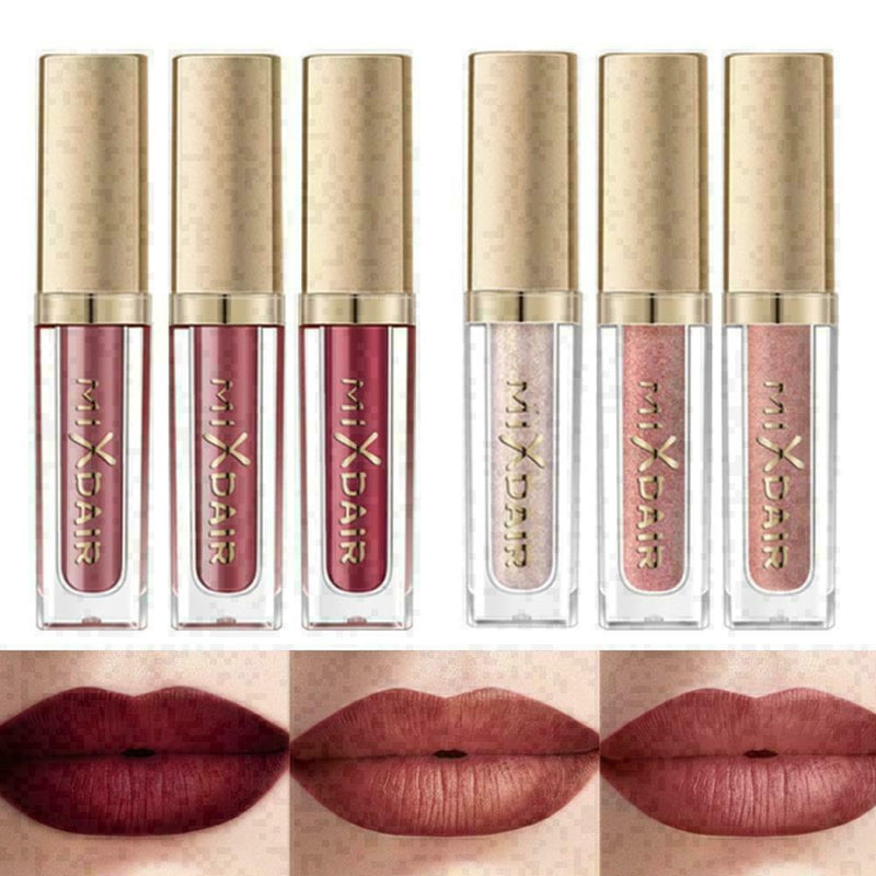 6 Colors/Set Matte Glitter Liquid Lipstick Glazed Lip Gloss Long Lasting L6 H8N9