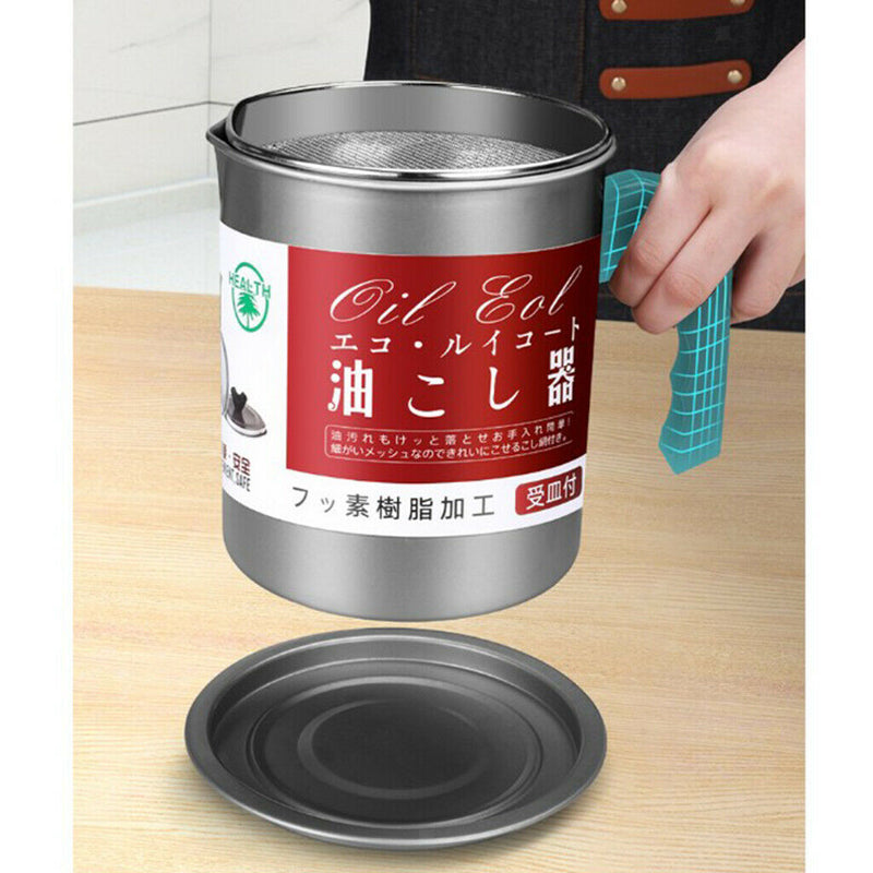 1.4L Bacon Grease Container with Handle Non-stick Coating Grease Strainer Can