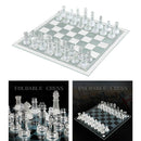 Glass Chessboard Glass Chess Set Board Game Hand Crafted w/ Bag Toys 20x20cm