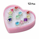 12pcs Girls Kids Fashion Diamate Adjustable Rings Crystal Rings Jewelry with Box