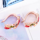 Colorful Cubic Zircon Teardrop Rose Stud Earrings Female Wedding Jewelry  OZ