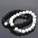 2Pcs Distance Bracelet Couple His Hers Black Matte Beads White Howlite Deluxe