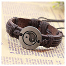 Tai Chi Yin and Yang Graph PU Leather Bracelet Deep Woven Brown