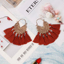 Boho Tassel Dangle Earrings Women Ethnic Fringe Ear Drop Jewelry (Wine Red) A