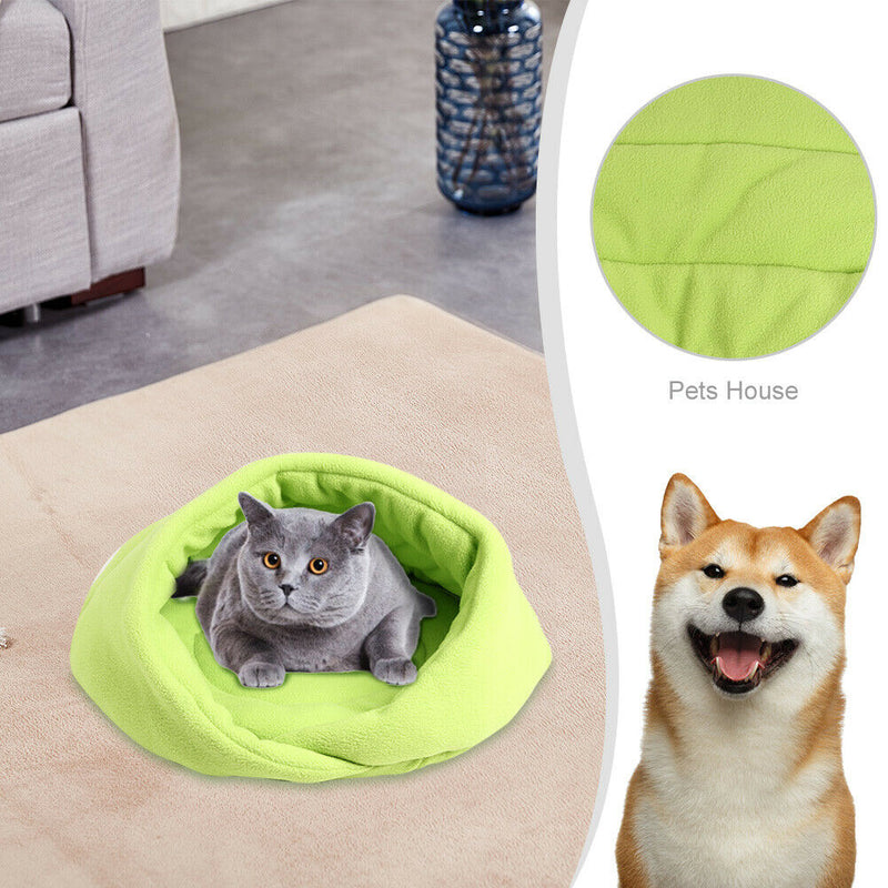 Warm Fleece Pet Sleeping Bag Nest Soft Kennel Cats Dog Bed House (Green L) A
