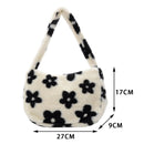 Female Plush Soft Fluffy Handbag Flower Printed Shoulder Bag Street Travel Purse