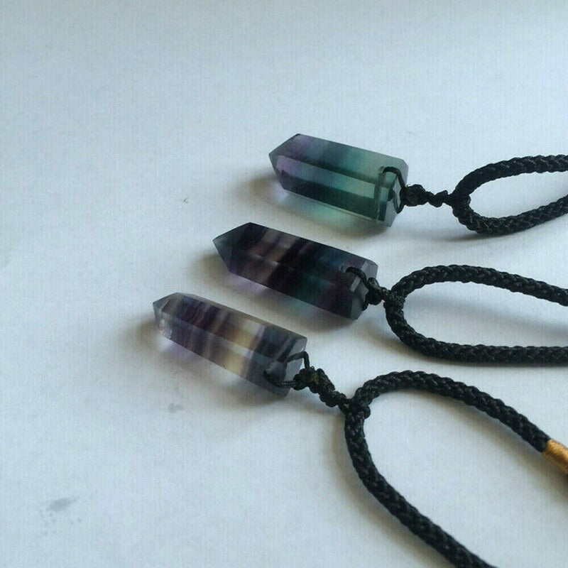 1*Natural Fluorite Quartz Crystal Pendant Point Pendulum Chakra Necklace Jewelry