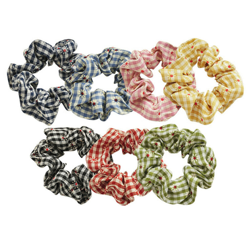 6Pc Daisy Hair Band Scrunchies Art Plaid Elastic Bobble For Ponytail Girls Women