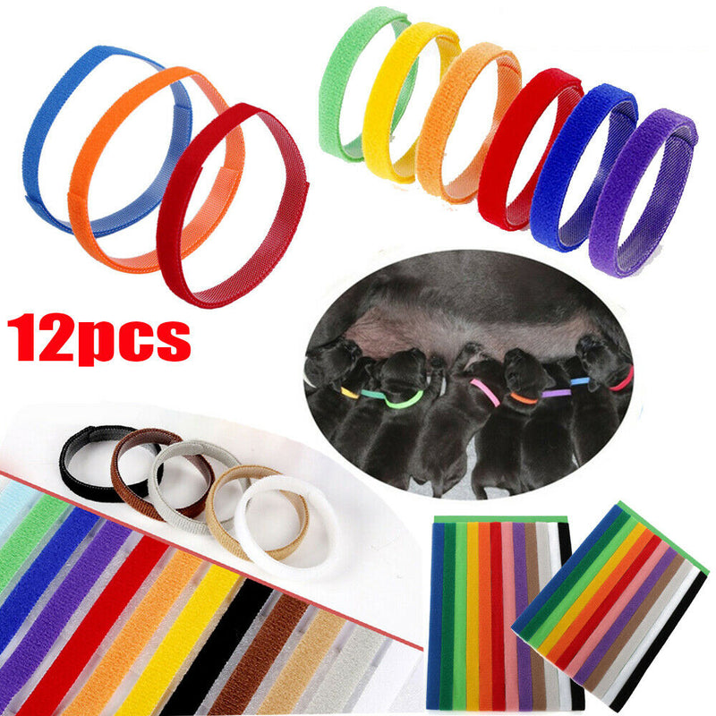 12pcs/set Adjustable Puppy Kitten Identification Collar Whelping ID Collar Bands