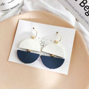 Small Fresh Matching Wood Semi-Circular Stitching Stud Earrings Navy U4F6