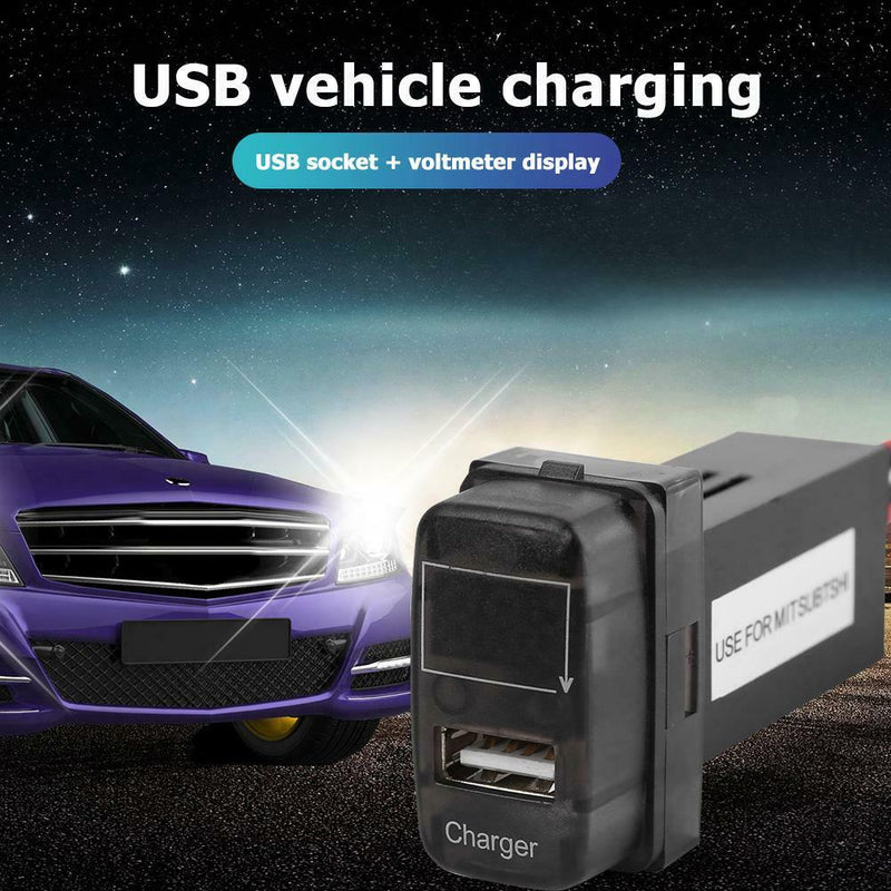 For Mitsubishi USB Car Charger with Blue LED Voltmeter 2.1A Charger Socket