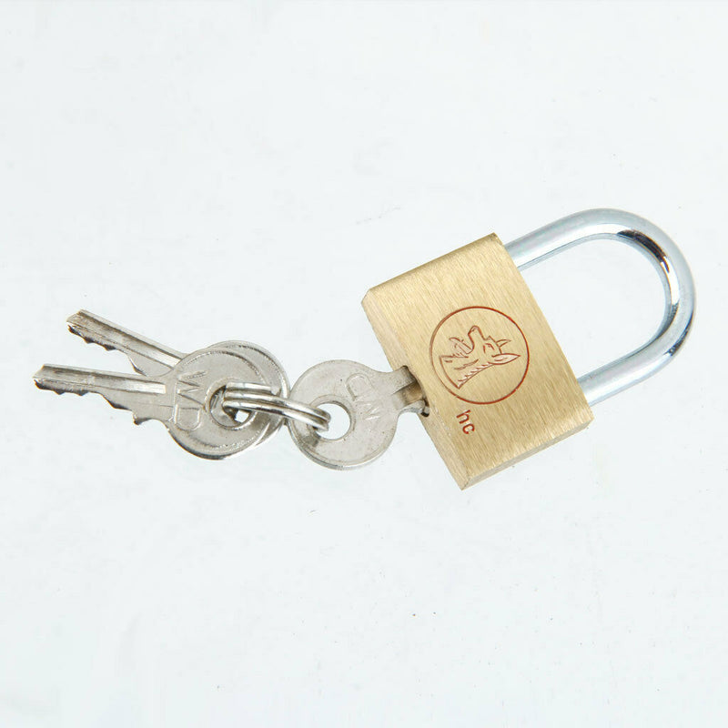 Brass Padlock Locker Long Shackle Suitcase Toolbox w/ Key 25mm
