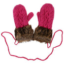 Rose-red Women's Cute Mitten Knitting Wool Fur Halter Winter Warm Gloves