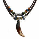 Men's Bohemia Wolf Tooth Pendant Leather Beaded Weaved Necklace Fashion Jewelry