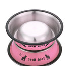 Stainless Steel Anti-skid Dog Cat Food Water Bowl Pet Feeding Tool Pink A