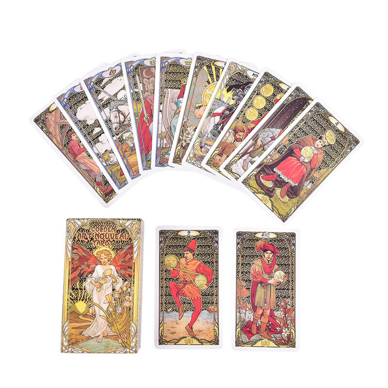 Golden Art Nouveau Tarot Deck 78 Cards for Beginners Classic Art Nouveau Sty Ew