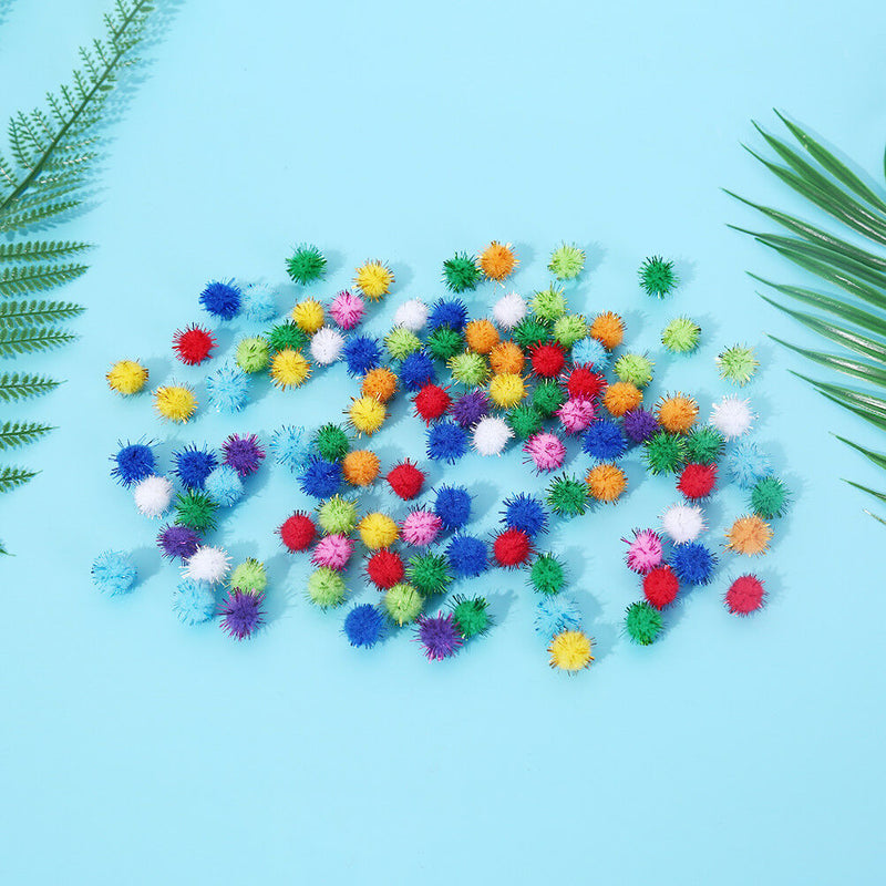 100X glitter tinsel pompom balls small pompoms ball cat puppy toys pet supply  Z