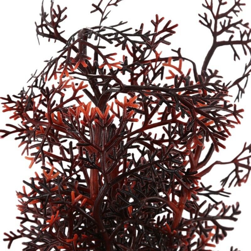 Aquarium Aquascaping Artificial Plant Decor, Dark Brown/ Red