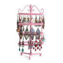 144 Holes 4 Tiers Round Rotatable Earrings Women Jewelry Stand Rack (Pink)