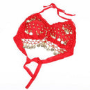 Sexy Lace Pleated Chiffon Coins Belly Dance Bra Top Costume (Red)