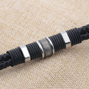 Fashion Men'S Leather Bracelet Black Braided Rope Chain Bracelet Stainless